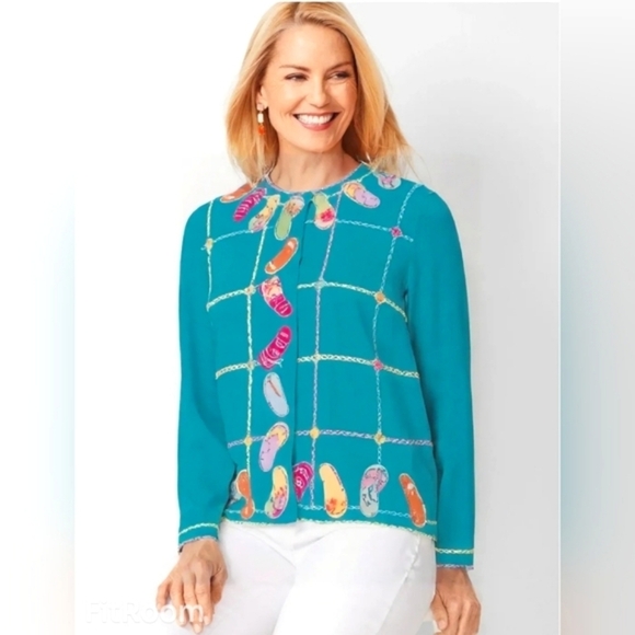 Jack B Quick Embroidered Blue Pink Yellow Cardigan Size Large - Picture 7 of 11